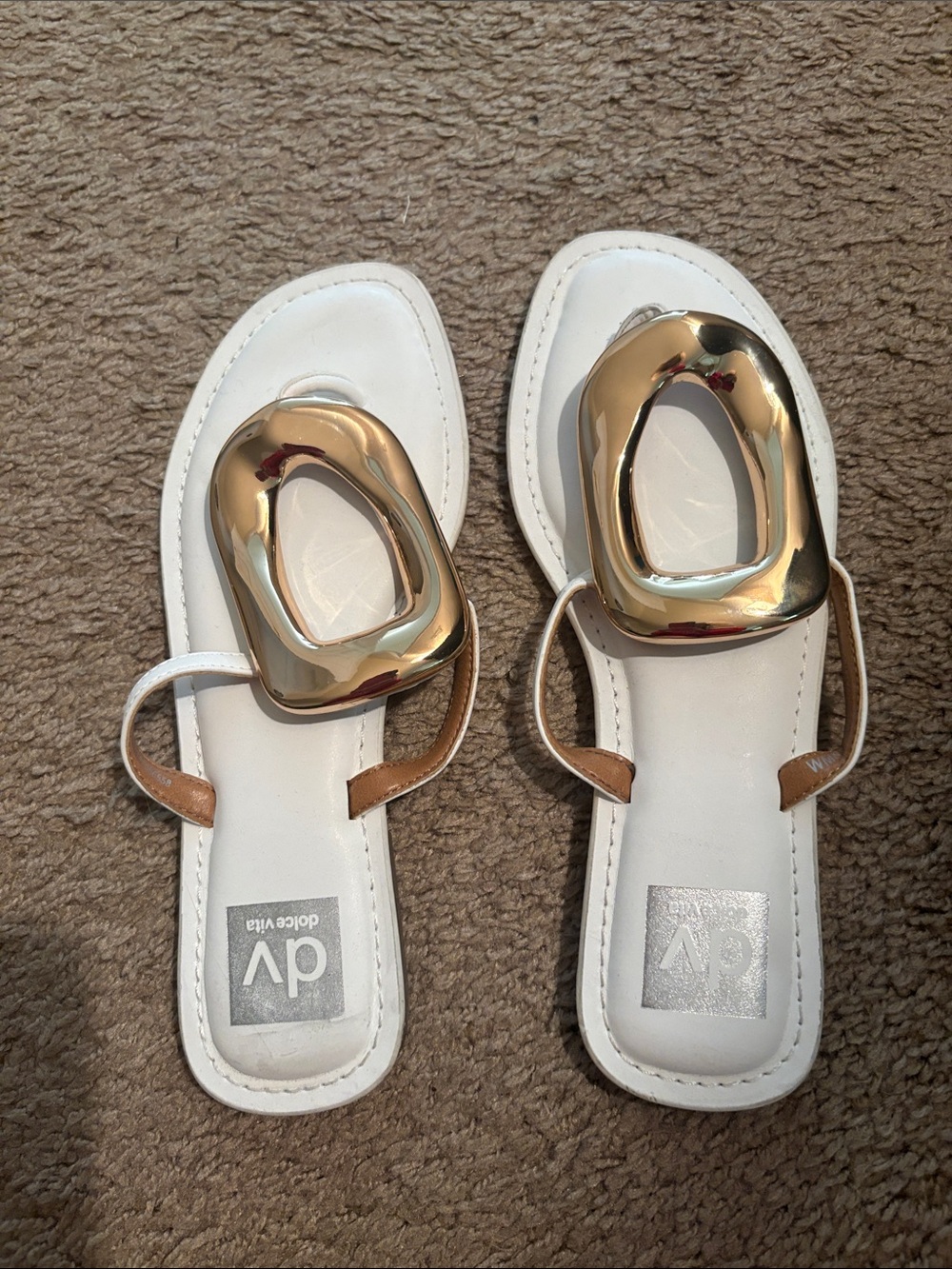 DV by Dolce Vita White Slide Sandals with Gold Hardware